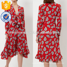 New Fashion Red V-Ausschnitt Drucken Tägliche Kleid Herstellung Großhandel Mode Frauen Bekleidung (TA5163D)